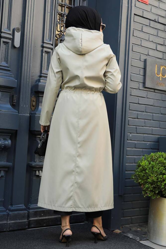 Neva Style - Beige Muslim Trench Coat 5941BEJ - 4