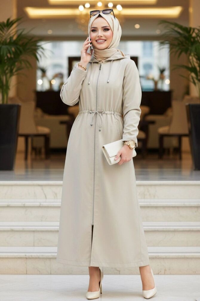 Beige Muslim Trench Coat 5941BEJ - 1