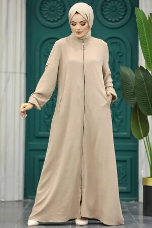 Neva Style - Beige Muslim Turkish Abaya 11070BEJ - Thumbnail