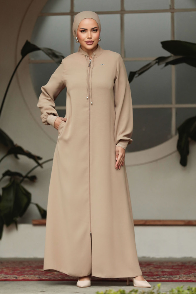 Beige Muslim Turkish Abaya 20036BEJ - 1