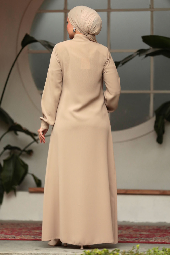 Beige Muslim Turkish Abaya 20036BEJ - 3