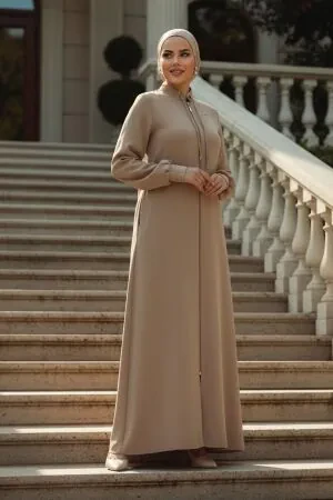 Beige Muslim Turkish Abaya 20036BEJ - 1