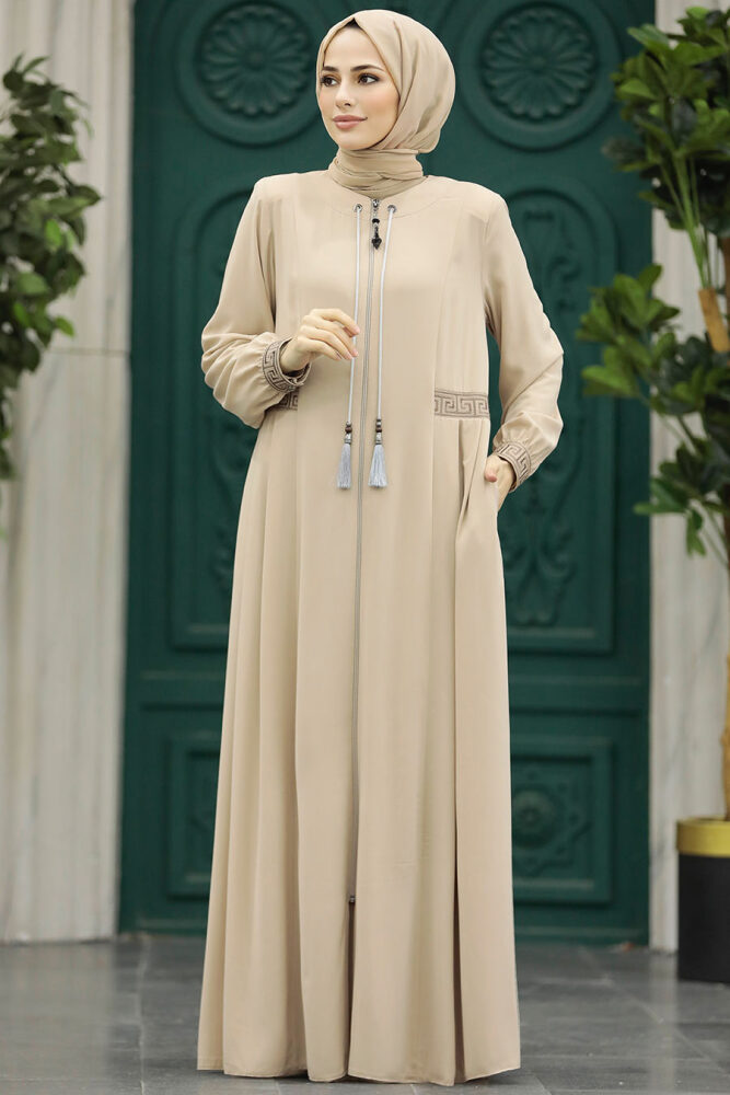 Beige Muslim Turkish Abaya 45271BEJ - 4