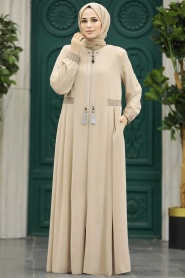 Neva Style - Beige Muslim Turkish Abaya 45271BEJ - Thumbnail