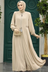 Neva Style - Beige Muslim Turkish Abaya 45271BEJ - Thumbnail