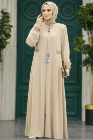 Neva Style - Beige Muslim Turkish Abaya 45271BEJ - Thumbnail