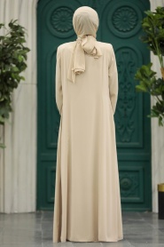 Neva Style - Beige Muslim Turkish Abaya 45271BEJ - Thumbnail