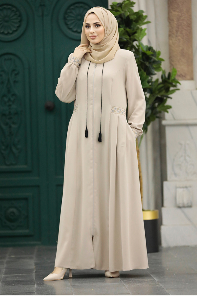 Beige Muslim Turkish Abaya 619BEJ - 1