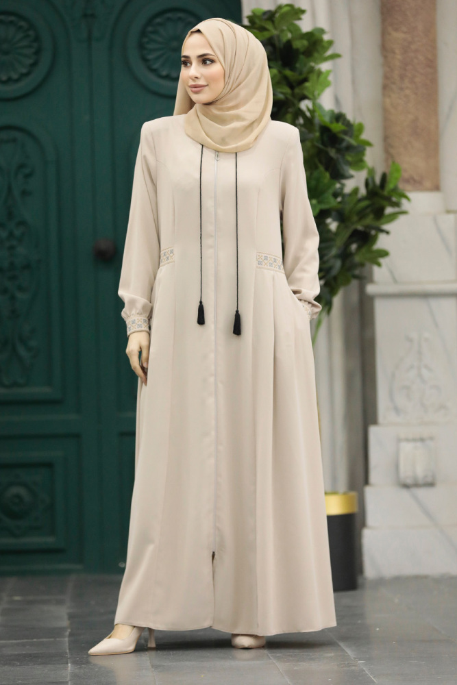 Beige Muslim Turkish Abaya 619BEJ - 2