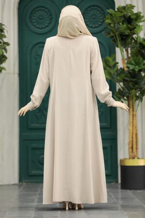 Beige Muslim Turkish Abaya 619BEJ - 4
