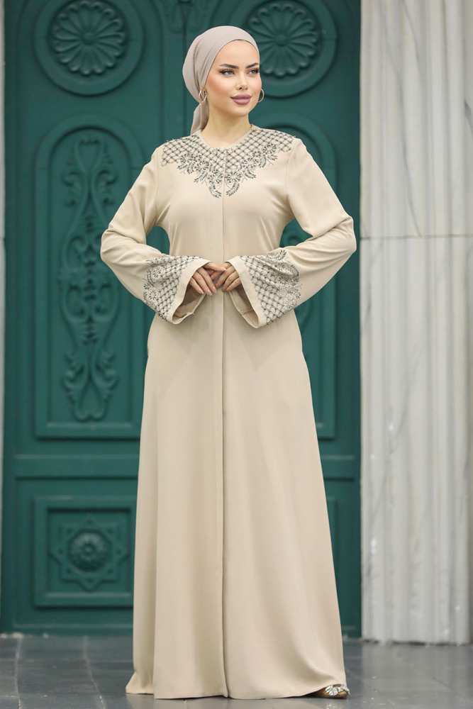 Beige Plus Size Abaya 20057BEJ - 1