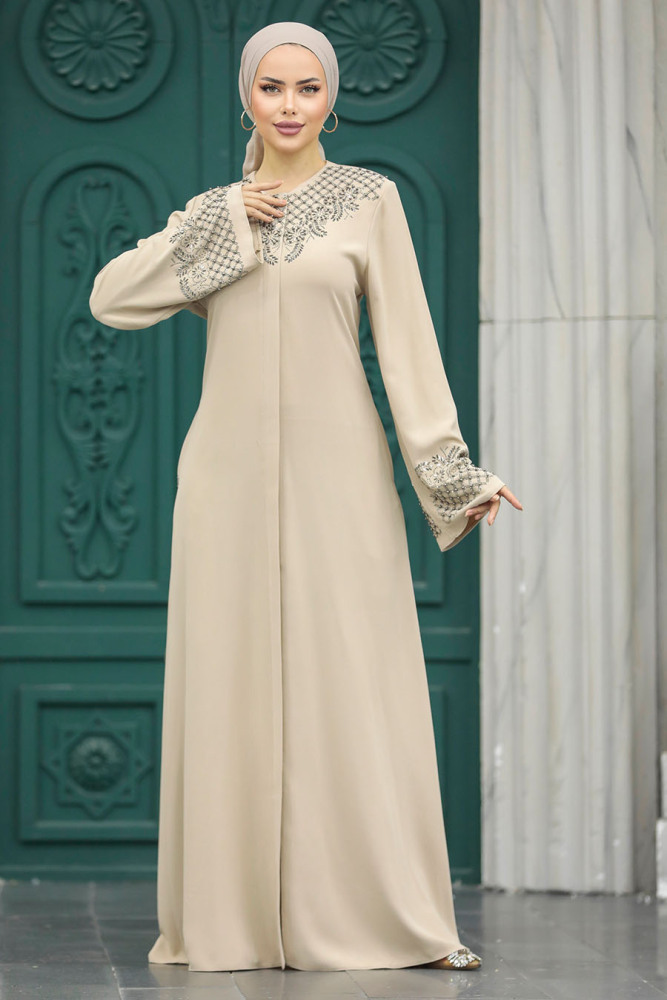 Beige Plus Size Abaya 20057BEJ - 2