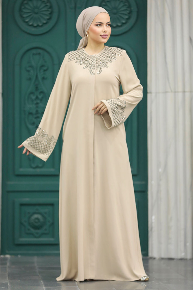 Beige Plus Size Abaya 20057BEJ - 3