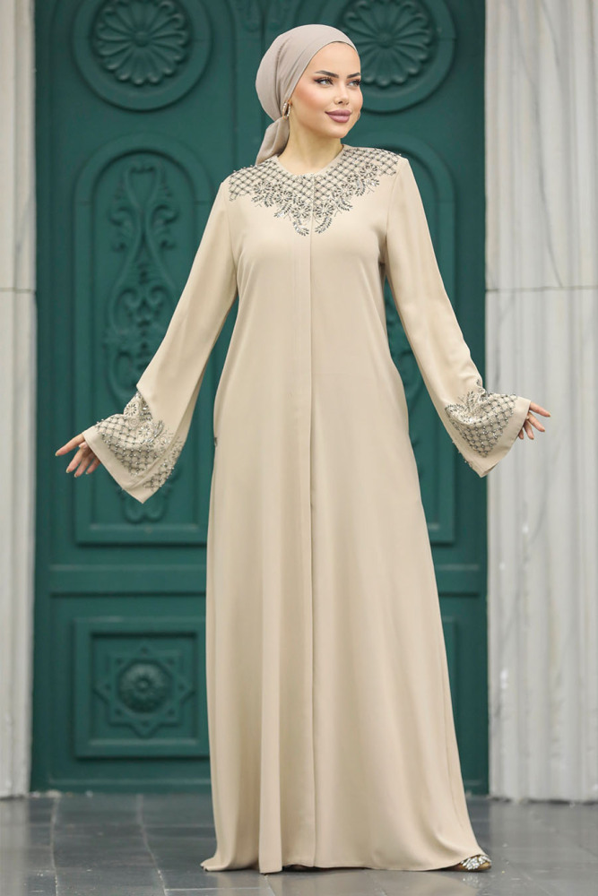 Beige Plus Size Abaya 20057BEJ - 4