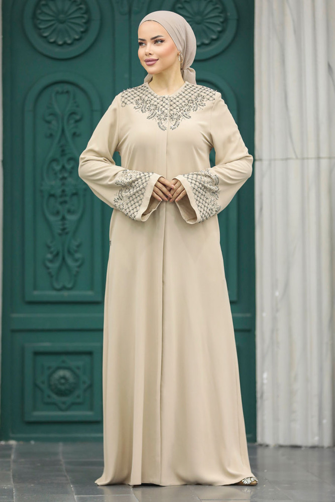 Beige Plus Size Abaya 20057BEJ - 5