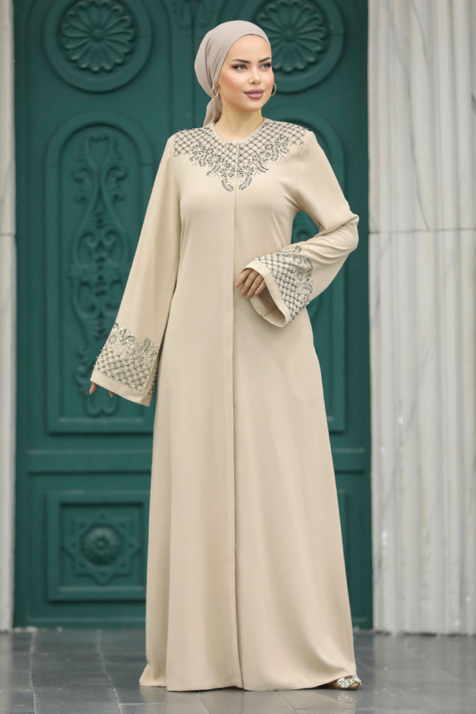 Beige Plus Size Abaya 20057BEJ - 6