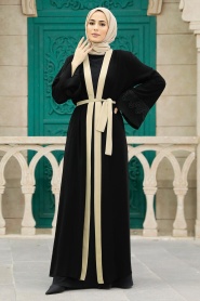Neva Style - Beige Plus Size Abaya 55440BEJ - Thumbnail
