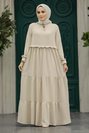 Neva Style - Beige Plus Size Dress 5854BEJ - Thumbnail