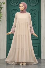 Neva Style - Beige Plus Size Dress 8890BEJ - Thumbnail