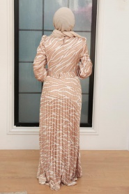 Neva Style - Beige Turkish Hijab Long Sleeve Dress 34531BEJ - Thumbnail