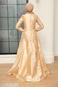 Neva Style - Beige Turkish Hijab Wedding Gown 373BEJ - Thumbnail