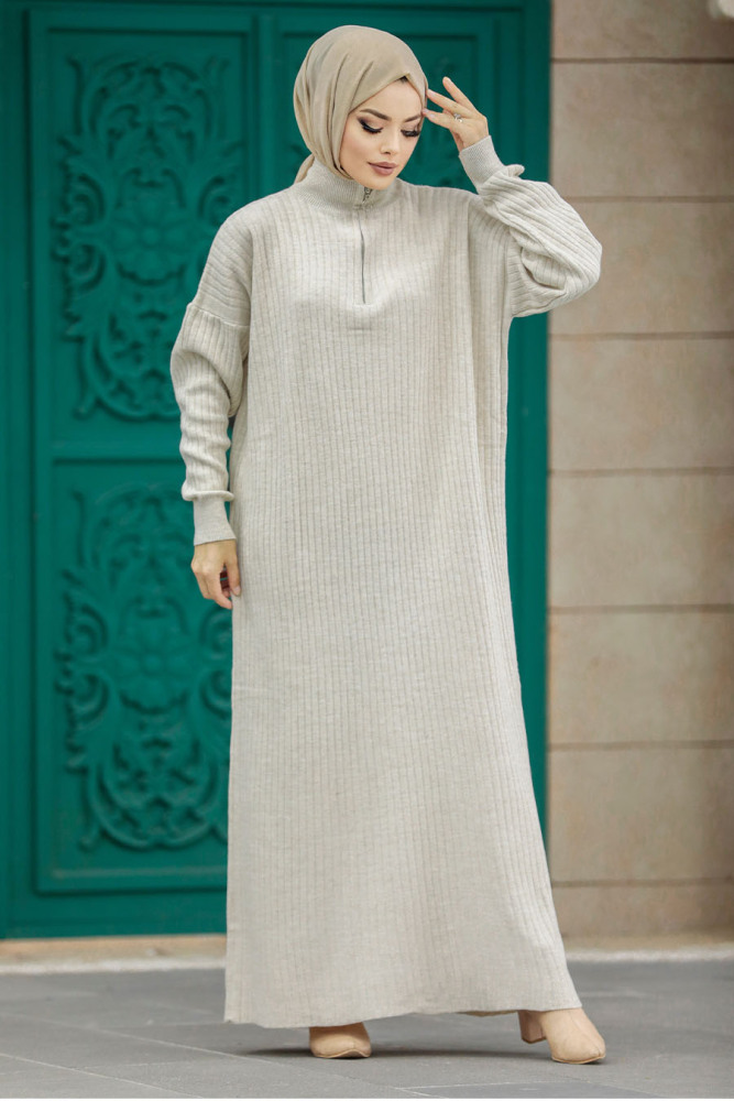 Beige Women Knitwear Dress 34310BEJ - 5
