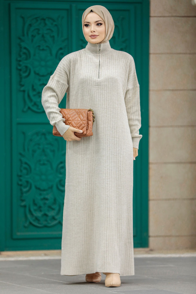 Beige Women Knitwear Dress 34310BEJ - 1