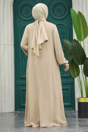 Neva Style - Beige Women Turkish Abaya 11065BEJ - Thumbnail