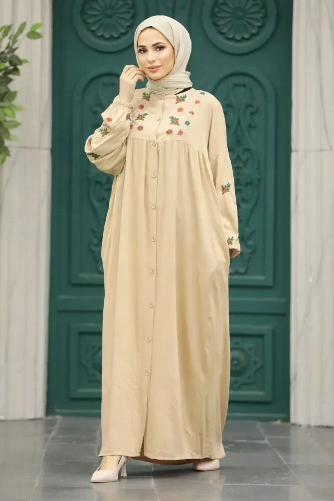 Beige Women Turkish Abaya 8925BEJ - 1