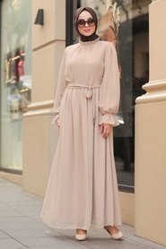 Neva Style - Bej Tesettür Elbise 51202BEJ - Thumbnail