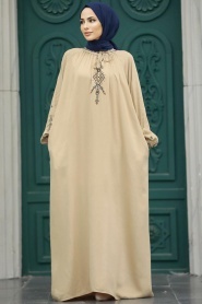 Neva Style - Bej Tesettür Elbise 90021BEJ - Thumbnail