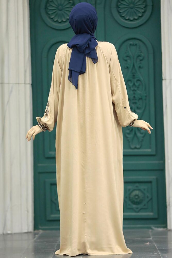  Bej Tesettür Elbise 90021BEJ - 5