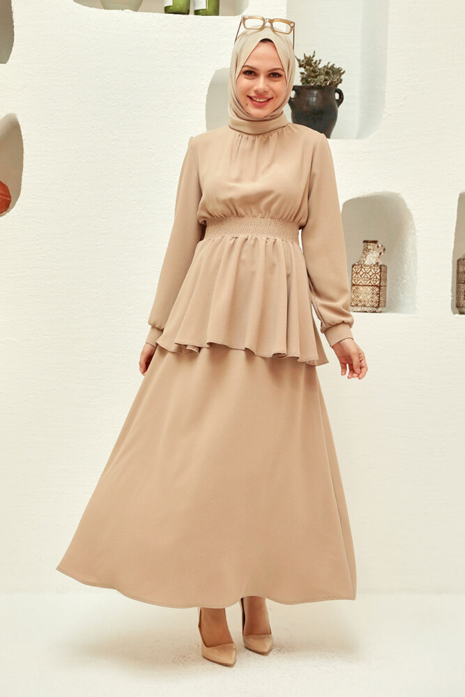 Neva Style - Bej Tesettür Etekli İkili Takım 15090BEJ - 1