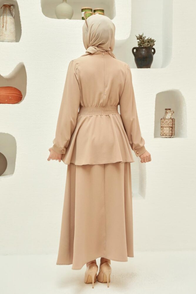 Neva Style - Bej Tesettür Etekli İkili Takım 15090BEJ - 3