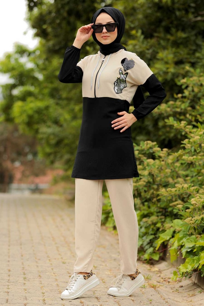 Neva Style - Bej Tesettür İkili Takım 9634BEJ - 1