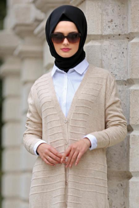Neva Style - Bej Tesettür Triko Hırka 15047BEJ - 2