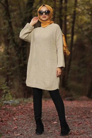 Neva Style - Bej Tesettür Triko Tunik 15439BEJ - 1
