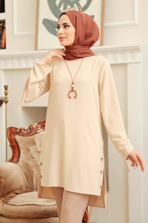 Neva Style - Bej Tesettür Tunik 4044BEJ - 2