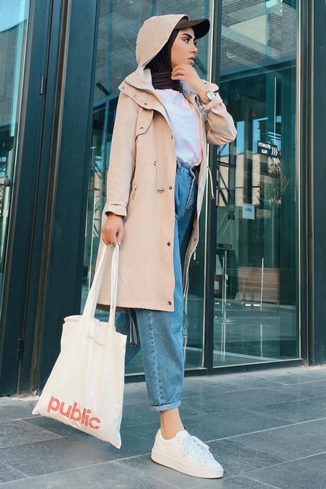 Neva Style - Belden Bağlamalı Bej Tesettür Kap 249BEJ - 1