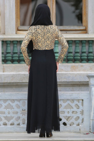 Neva Style - Beli Taşlı Siyah Tesettür Abiye Elbise 3094S - Thumbnail