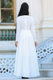 Neva Style - Beyaz Tesettür Elbise 4055B - Thumbnail