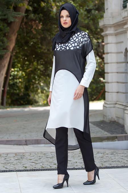 Neva Style - Beyaz / Siyah Tunik - 2