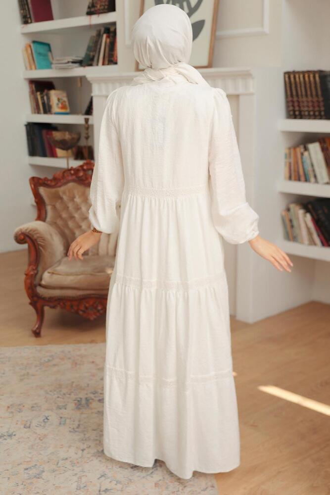 Neva Style - Beyaz Tesettür Elbise 22912B - 2