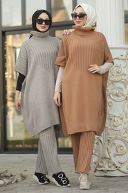 Neva Style - Biscuit Color Dual Suit Dress 1280BS - Thumbnail