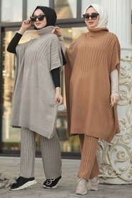 Neva Style - Biscuit Color Dual Suit Dress 1280BS - Thumbnail