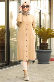 Neva Style - Biscuit Color Hijab Coat 60251BS - Thumbnail