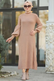 Neva Style - Biscuit Color Hijab Dress 42411BS - Thumbnail