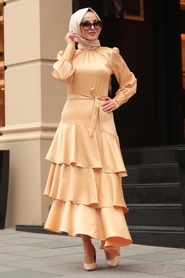 Neva Style - Biscuit Color Hijab Dress 51252BS - Thumbnail