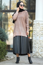 Neva Style - Biscuit Color Hijab Knitwear Tunic 40001BS - Thumbnail