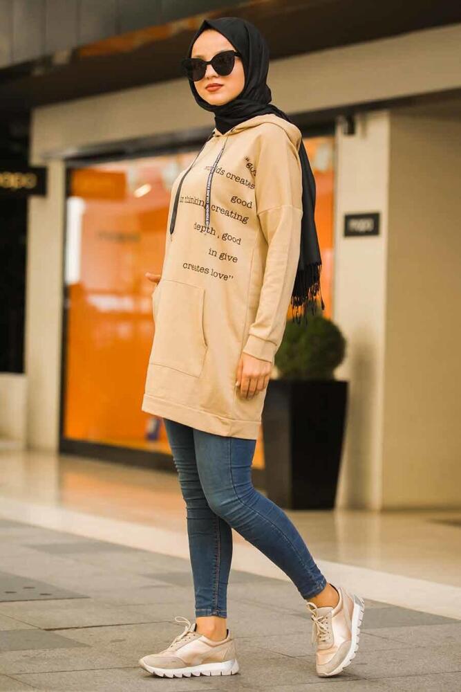 Neva Style - Biscuit Color Hijab Sweatshirt & Tunic 41371BS - 1